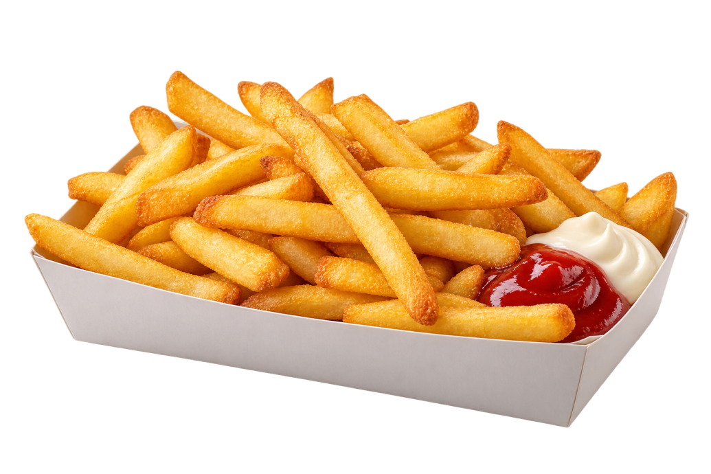Pommes mit Ketchup und Mayonnaise